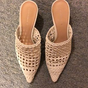 Zara Woven Cowboy Heel Mules White